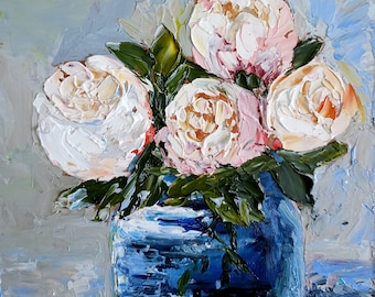 Peony Painting Floral Original Art Impasto Flower Oil Painting 6x6 Inches