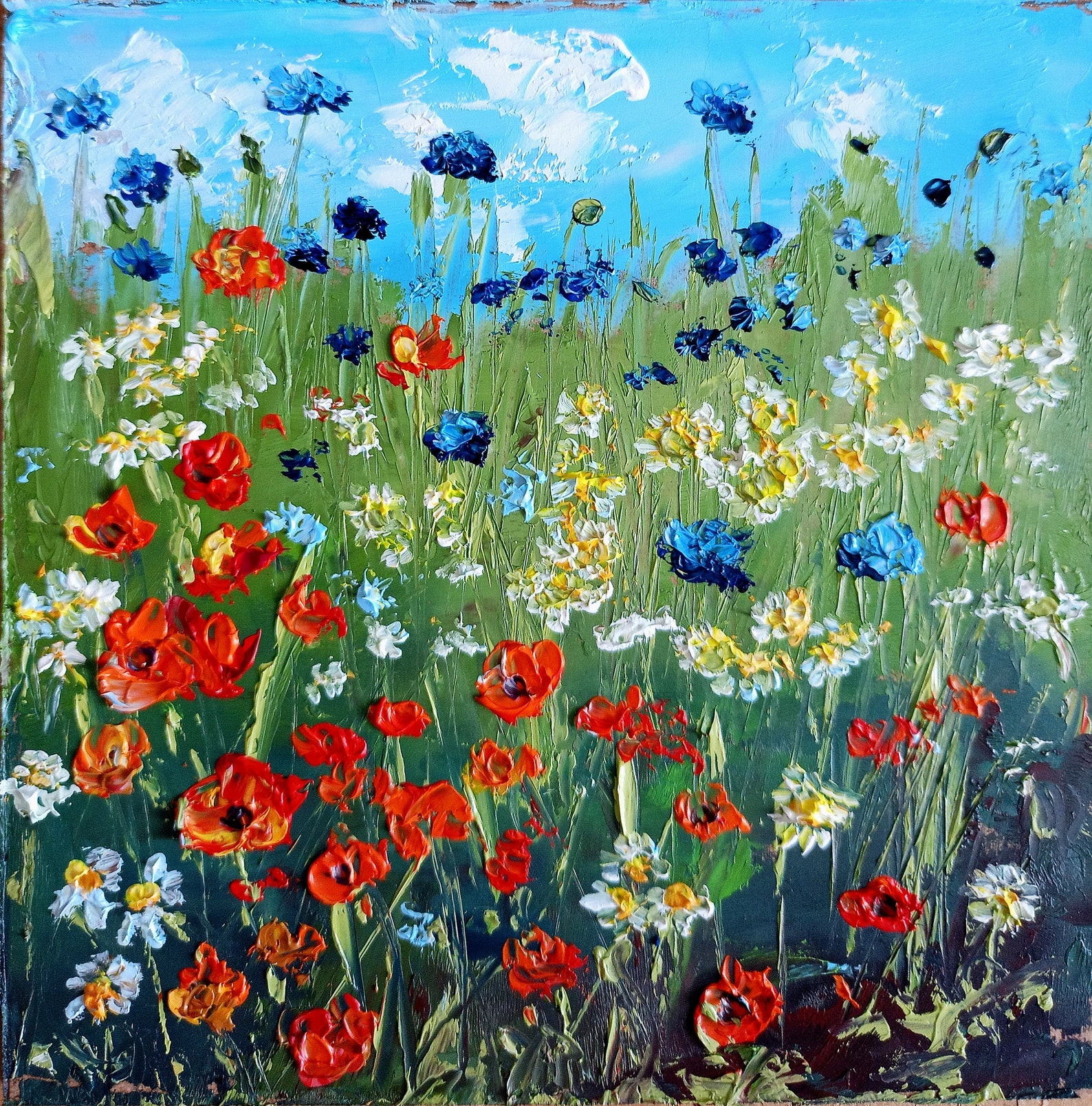 Wildflower Oil Painting Poppy & Daisy Floral Original Art 6 X6 Inches ...