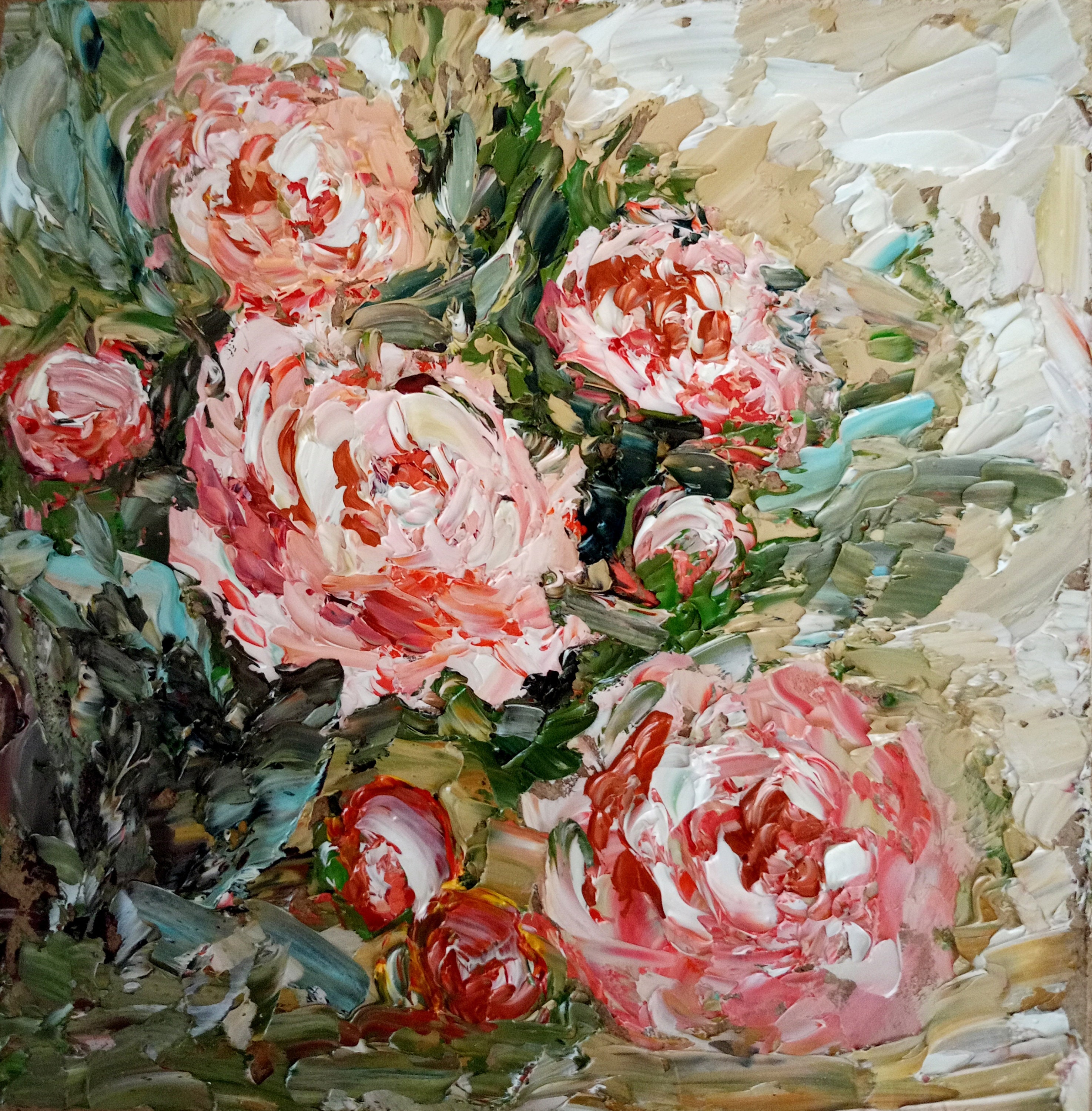 Pink Peony Oil Painting: Impasto Floral Original Art, 6x6 Inches ...