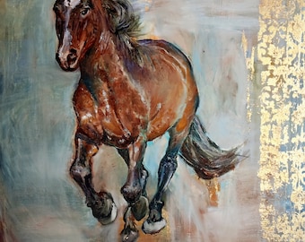 Pintura de caballos Animal Arte original 32 por 40 pulgadas Gran pintura al óleo original sobre lienzo