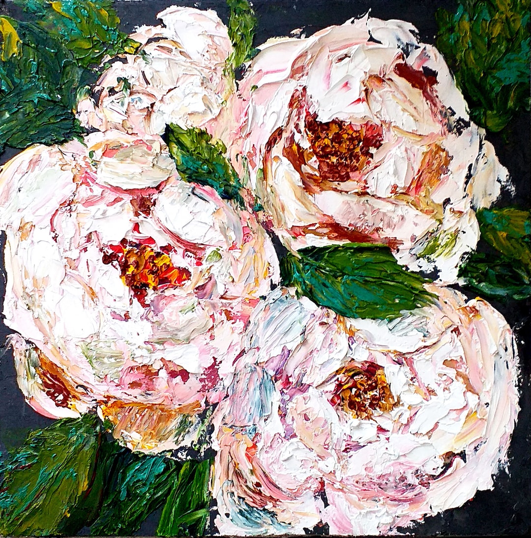 Peony Oil Painting Floral Original Art, 6x6 Impasto Artwork Olgaarttr ...