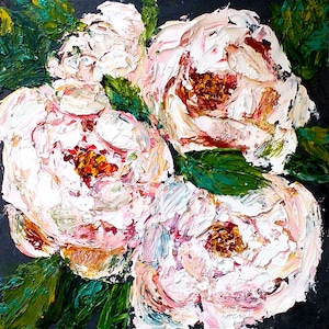 Peony Painting Floral Original Art  6 by 6 Inches Oil Impasto Flower Painting by Olga Vedyagina