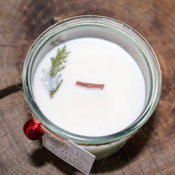 Snow Covered Pine Candle | Non-Toxic | Eco-Friendly | Wooden Wick | Soy Wax | Recycled Glass Jar | 9oz Options