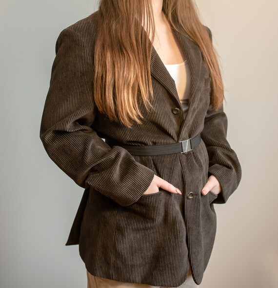 Vintage Unisex Dark Brown Corduroy Blazer, For Men