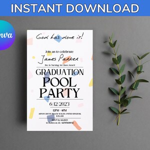 Graduation pool party invitation canva | School Graduation Ceremony Invite Instant Download | Pool Birthday Invitation | Pool Party Summer