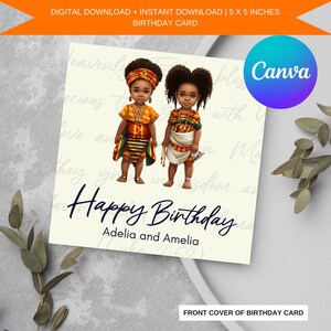Biglietto di compleanno per gemelli africani / Biglietto di compleanno per sorelle gemelle / Biglietto di compleanno divertente / Regalo per gemelli / Ragazze gemelle / Biglietto di compleanno per gemelli / Canva