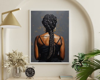 Black Woman Braids Art | Poster Instant Download | Afro Wall Art | House Decor | Black Woman Art | Abstract Art | Black Girl Print