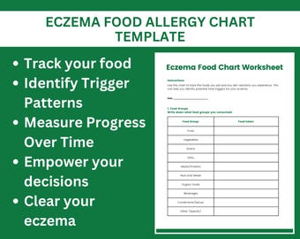 Ekzem Nahrungsmittelallergie Diagramm Vorlage, Ekzem Lebensmittel Diagramm Vorlage, entzündungshemmende Diät-Diagramm, Hautgesundheit Tracker, Ekzem Problem Tracker.