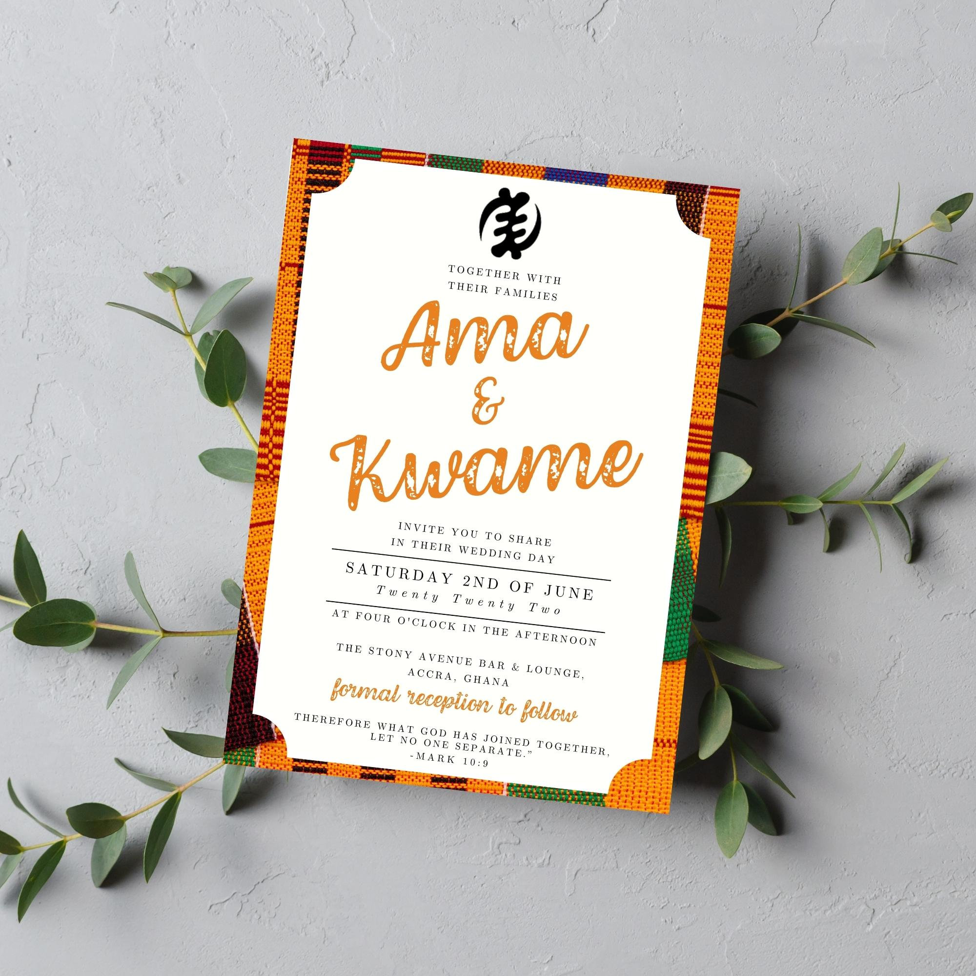 Canva Template Printable | Kente Wedding Invitation | African Wedding ...