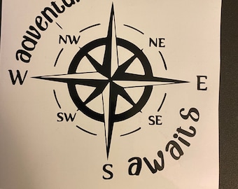 Adventure awaits compass decal