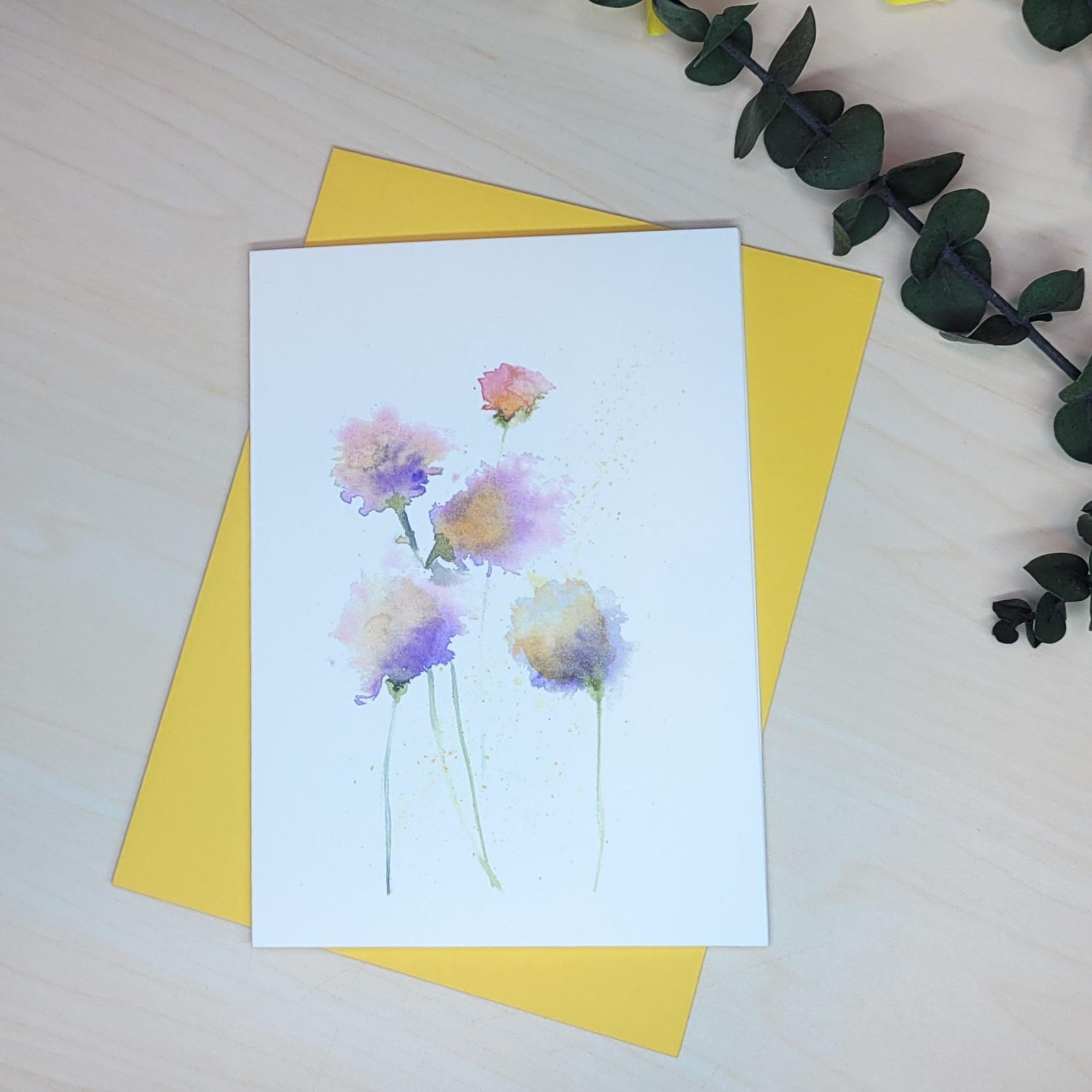 Set of 8 Dreamy Watercolor Floral Note Cards, Blank Inside, With Yellow ...