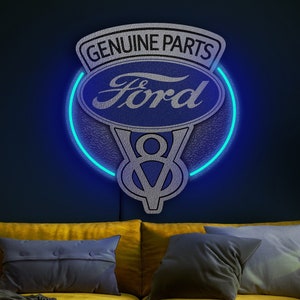 Ford neon sign, Ford V8 led sign, Ford logo, Garage neon sign, Ford V8 emblem, Ford wall art, V8 sign, Garage wall decor, Ford wall decor