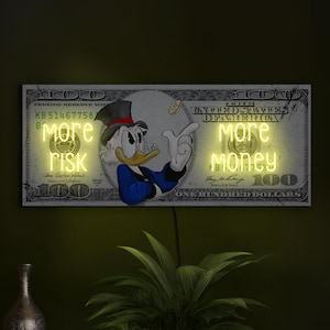 Money neon sign, More risk more money sign, Dollar neon sign, Scrooge neon sign decor, Money quote sign, Dollar art decor, Money art decor