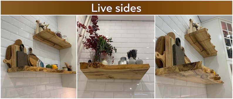 Custom made shelves,Wood wall shelfm,Oak walnut wood shelf,Floating rustic shelves,Kitchen or dinning room shelves,Live edge floating shelf image 4