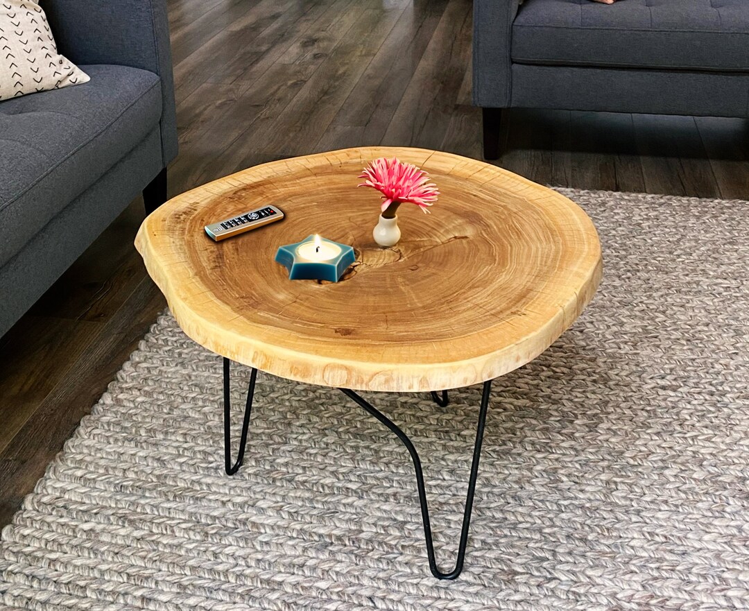 Live Edge Coffee Table Light Wood Round Coffee Table Wood Etsy