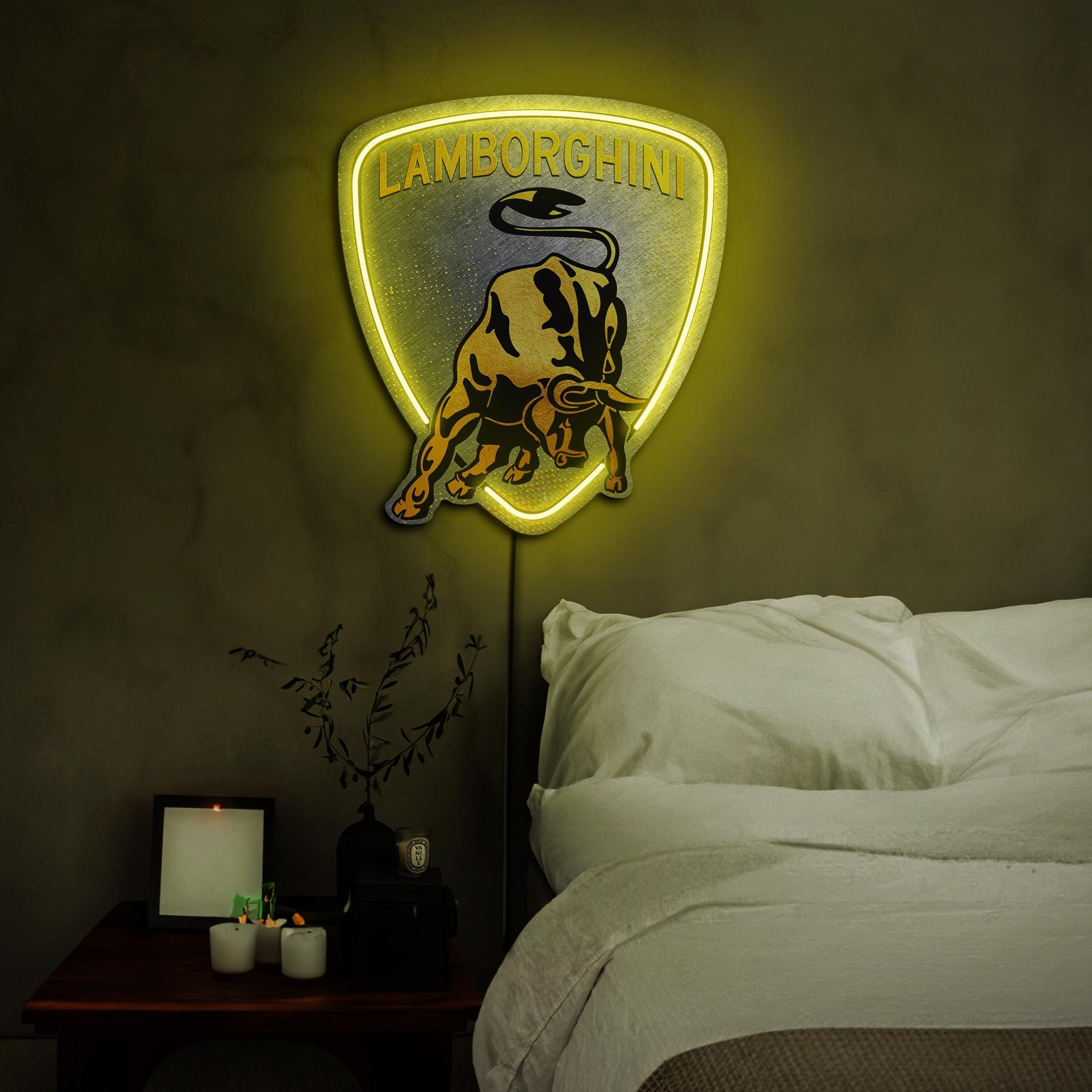 Lamborghini Neon Sign, Lamborghini Logo Wall Art, Lamborghini