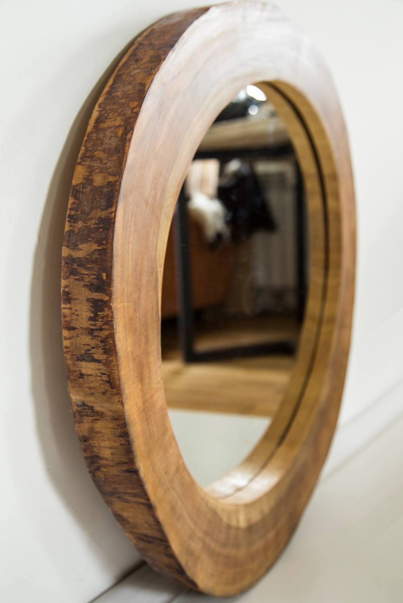 Round Wall Mirror Woodround Mirror Wood Framewooden Mirror | Etsy