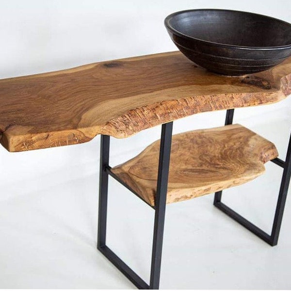 Étagère d’évier de salle de bains, lavabo de vanité Live Edge, étagères d’évier, étagère Live Edge flottante, bois de dalle Live Edge, comptoir Live Edge, étagère de vanité