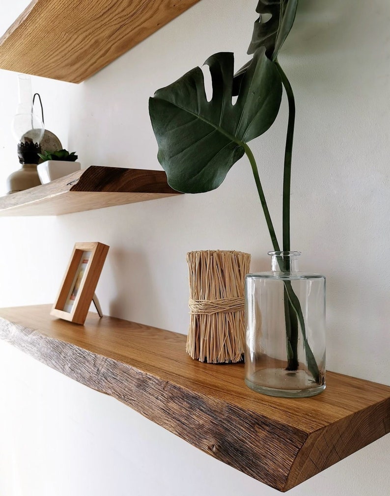 Custom made shelves,Wood wall shelfm,Oak walnut wood shelf,Floating rustic shelves,Kitchen or dinning room shelves,Live edge floating shelf image 1