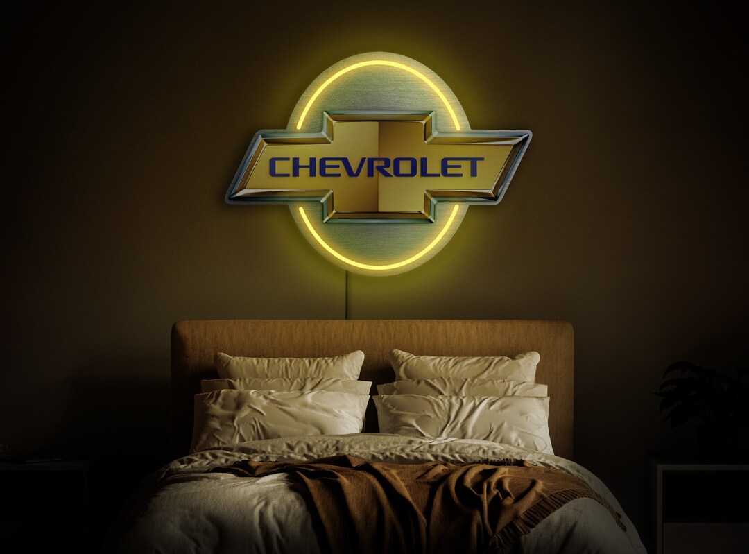 Chevrolet Neon Sign – 36" Steel Case Garage Wall Lamp – Chevy Corvette Camaro Decor – Made In USA