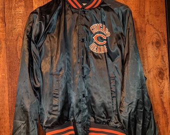 Chicago Bears NFL Football Leather Bomber Jacket - Black, Navy