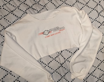90s Harley Crew neck cut cropped top