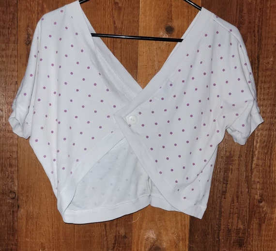 80's adorable white/purple polka dot button up sm… - image 2