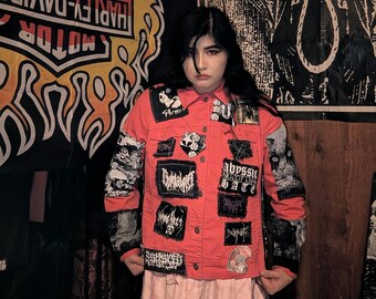 Pink and black black metal customized large jacket