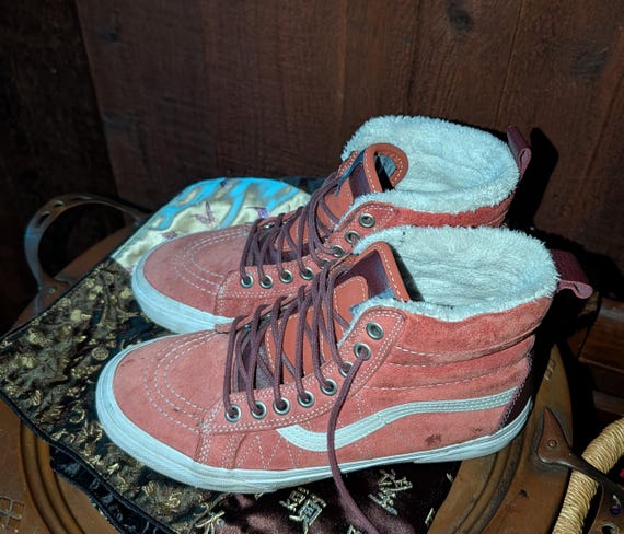 y2k deadstock red classic vans with fuzzy insoles… - image 1