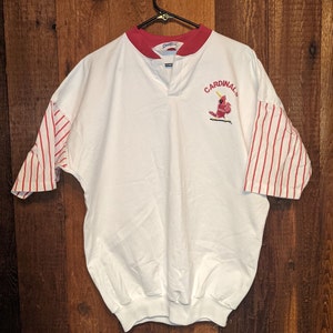 90s St Louis Cardinals red collared half pinstripe embroidered cotton baseball shirt size LARGE