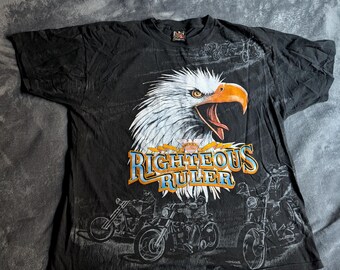 righteous ruler 3D emblem 80's Harley Davidson Motorcycle vintage XL shirt