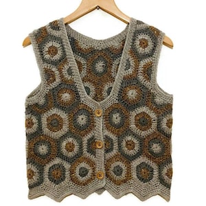 Crochet Patchwork  Waistcoat, PDF Pattern, Instant download, Womens Crocheted Waistcoat Pattern, Digital file Crochet Pattern
