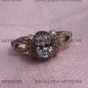 Enchanted Disney Snow White 1 CT. T.W. Oval Diamond Frame Bow Engagement Ring in 14K Two-Tone Gold Finish, Wedding Anniversary Ring, 6016