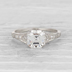 Art Deco Vintage Engagement Ring Ethical Asscher Cut Diamond Engagement Ring 935 Argentium Silver 2.30 Ct Art Deco Ring for her Antique Ring