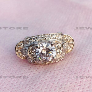 1890&#39;s Edwardian Vintage 2Cts Round Cut Diamond Engagement Ring In 935 Argentium Silver, Art Deco Ring, Vintage Jewelry Fine Ring, 5568