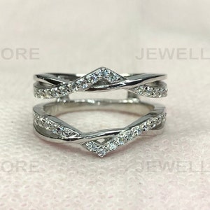 Women&#39;s Wrap Enhancer, Ring Guard Band, White Gold Ring, Wedding Ring Enhancer, Sterling Silver Ring, Stackable Ring, Fine Jewelry Ring 6582