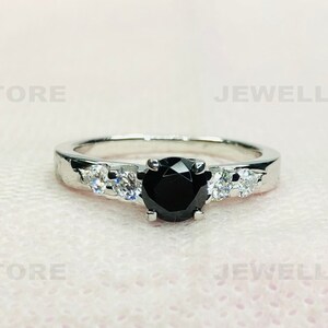 Black Round Moissanite Ring, Engagement Ring, 925 Sterling Silver Ring, Wedding Ring, Promise Ring, White Gold Ring, Moissanite Ring, 6029