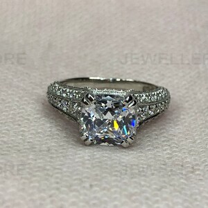 Weißer Kissenschliff DiamantRing, Verlobungsring, 925 Sterling Silber, Weißgold Ring, Frauen Feinschmuck Ring, 7184