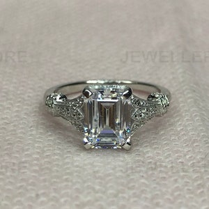 Vintage Ring, 935 Silver Ring, White Emerald Cut Ring, White Gold Ring, Antique Ring, Engagement Wedding Ring, 925 Sterling Silver Ring 7187