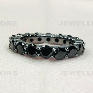 Full Eternity Band, Black Round Cut Eternity Band, Black Wedding Band, Pave Set Matching Band Ring, Moissanite Wedding Band Ring, 7210