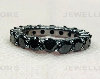 Full Eternity Band, Black Round Cut Eternity Band, Black Wedding Band, Pave Set Matching Band Ring, Moissanite Wedding Band Ring, 7210