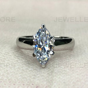 Solitär Diamant Ring, Marquise Geschliffener Diamant Ring, Verlobungsring, Jahrestag Geschenk Ring, Massiver 925 Sterling Silber Ring, 7191