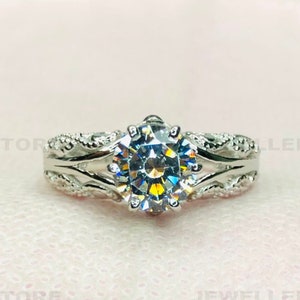 Verlobungsring, Verlobungsring, Massiver Sterling Silber Ring, Moissanit Ring, Euro Shank Ring, Weißgold Ring, 6896