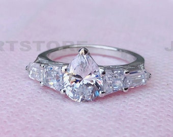 Diamantring mit Birnenschliff, Verlobungsring für Frauen, WeißgoldRing, Ausgefallener Diamantring, 925 Sterling Silber Ring, 5376