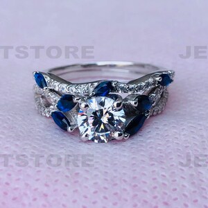Engagement Wedding Bridal Ring Set, Lab Diamond Ring Set, White Gold Ring Set, Round Moissanite Ring Set, 925 Sterling Silver Ring Set, 3709