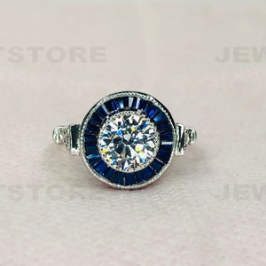 1890's Antique Art Deco Ring, 2CT Europen Round Cut Diamond Ring In 935 Argentium Silver, Vintage Engagement Ring, Fine Jewelry, 2585