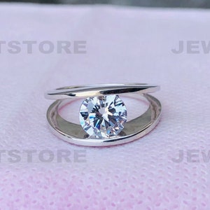 Engagement Ring, 935 Silver Ring, Solitaire Ring, Tension Set Ring, Moissanite Ring, Split Shank Ring, 925 Silver Ring, Wedding Ring, 5140