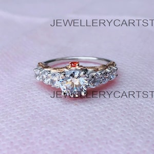 Enchanted Disney Belle 1-1/4 ct. tw. Round Brilliant Engagement Ring in 14K White and Pink Gold Over 925 Sterling Silver Proposal Ring  6286