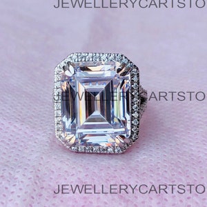 Big White Emerald Diamond Engagement Ring, 935 Silver Ring, 27.65CT Emerald Cut Women&#39;s Wedding Ring, Split Shank Ring, 925 Silver Ring 3215