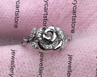 Enchanted Belle 0.10Ct Diamond Rose Ring, 935 Argentium Silver Ring, Women's Rose Flower Engagement Ring, 925 Sterling Silver Ring, 5825